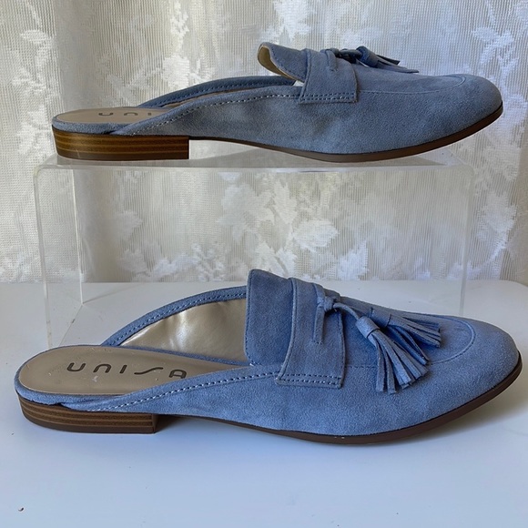 UNISA Sky Blue Suede Tassel Slip On Loafers 10 - Picture 3 of 7